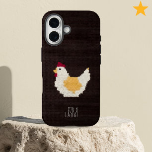 Moeie Gehaakte Kip Met Eigen Beginletters Monogram iPhone 16 Hoesje