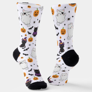 Moeie Halloween Katten en Pompoenen Patroon Sokken