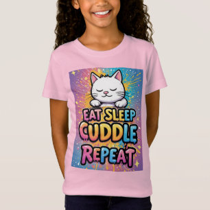 Moeie Kat Eet Slaap Knuffel Herhaal Voor Kinderen  T-shirt