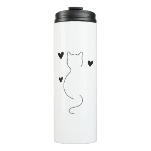 Moeie kat lijntekening, met drie harten thermosbeker