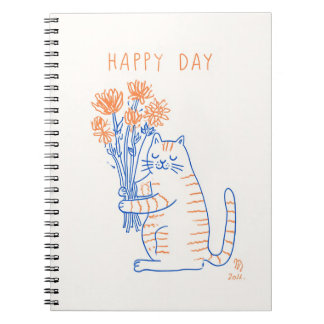 Moeie Kat met Bloemen Gelukkige Dag Spiraal Notebo Notitieboek