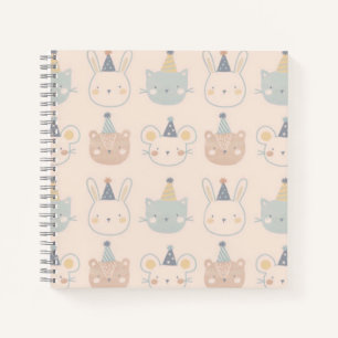 Moeie Katten Konijnen en Beren Gezichten Pastel Pa Notitieboek