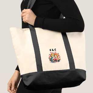 Moeie katten koppel initialen tote bag