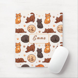 Moeie kattenpatroon op maat gemaakte monogram naam muismat