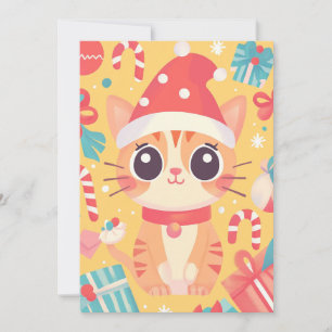 Moeie Kawaii Kerstkat Suikerstok Cadeaus Aangepas Feestdagenkaart
