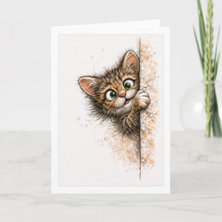 Moeie Kijkende Kat Deken Minimalistische Waterverf Kaart