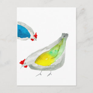 Moeie kippen aquarel briefkaart