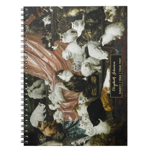 Moeie Kittens Oude Kunst Gouden Monogram Schets Notitieboek (Voorkant)