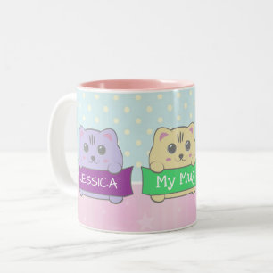 Moeie Kittens Persoonlijke Stippen Tweekleurige Koffiemok