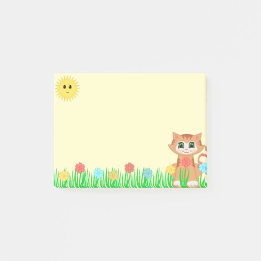 Moeie Kitty Kat, Zon, Bloemen & Gras Post-it® Notes (Voorkant)