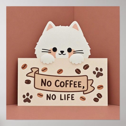 Moeie kleine kattenpootafdrukken en koffiebonen poster (Voorkant)