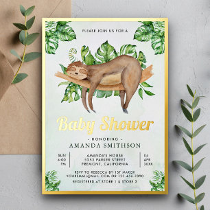Moeie Lieve Slaapzige Luiaard Baby Shower Goud Folie Uitnodiging