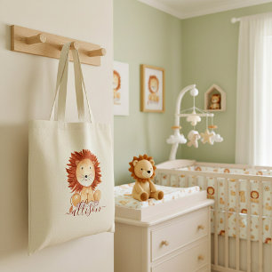 Moeie met de hand getekende leeuw gepersonaliseerd tote bag