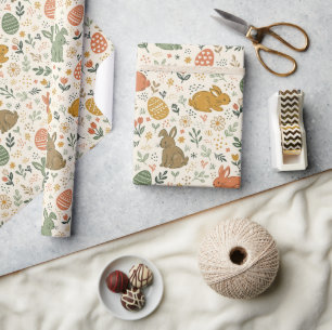 Moeie met de hand getekende lente-konijnen inpakpa cadeaupapier