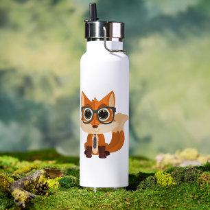 Moeie Nerdy Vos Kawaii Cartoon Geïsoleerde Hydrata Waterfles