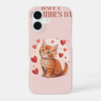 Moeie oranje kitten met harten iPhone 16 Hoesje