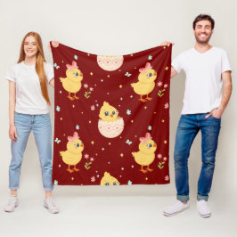 Moeie Paas Kuiken met Roze Strik Naadloos Patroon  Fleece Deken