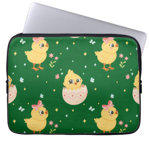Moeie Paas Kuiken met Roze Strik Naadloos Patroon Laptop Sleeve