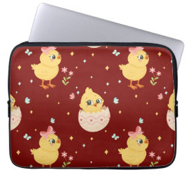 Moeie Paas Kuiken met Roze Strik Naadloos Patroon  Laptop Sleeve