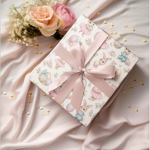 Moeie Paashaas Bloemenpatroon - Pastel Lente Cadeaupapier