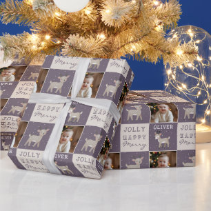 Moeie Persoonlijke Baby Foto Rendier Kerstmis Cadeaupapier