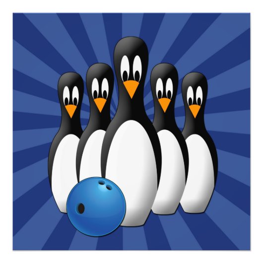 Moeie Pinguïns Bowling Kegel 24x24 Print Foto Afdruk (Voorkant)