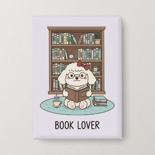 Moeie Poedel Puppy Hond "Boek Liefhebber" Pastel K Button