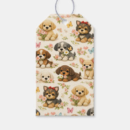 Moeie Puppy Bloemvlinder Patroon Cadeaulabel