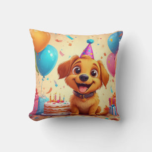 Moeie Puppy Die Verjaardagsfeest Viert Met Taart Kussen