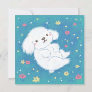 Moeie Puppy met Bloemen Kaart