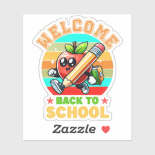 Moeie Retro Cartoon Appel   Welkom Terug Op School Sticker
