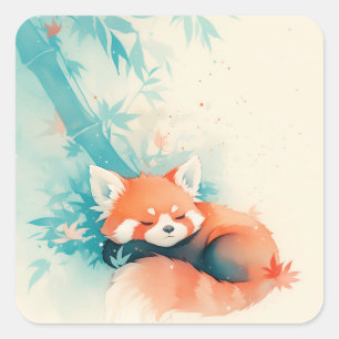 Moeie Rode Panda met Herfstbladeren Vierkante Sticker