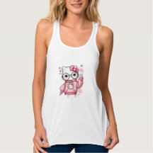 Moeie Roze Cartoon Kat Bril T-Shirt