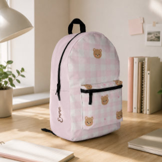 Moeie Roze Gingham Beer Meisje School Persoonlijk Bedrukte Rugzak