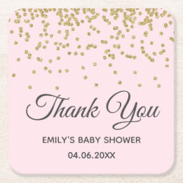 Moeie Roze Gouden Glitter Dank Je Wel Baby Shower Vierkante Kartonnen Onderzetter