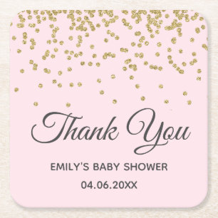 Moeie Roze Gouden Glitter Dank Je Wel Baby Shower Vierkante Kartonnen Onderzetter