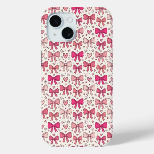Moeie Roze Strikken Harten Handgeschetst Patroon Case-Mate iPhone Case (Achterkant)