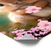 Moeie Speelse Baby Eekhoorn Roze Bloemen Poster (Hoek)