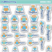 Moeie Uilen Op Maat Gemaakte Naamlabels | School Sticker (Voorkant)