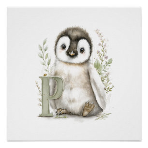 Moeie Waterverf Baby Dieren Alfabet Pinguïn Perfect Poster