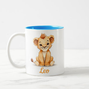 Moeie waterverf baby leeuw gepersonaliseerde kinde tweekleurige koffiemok