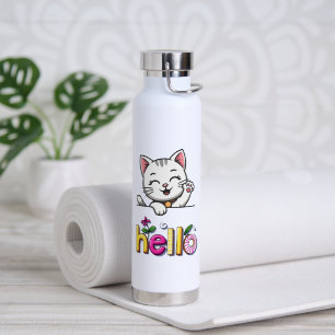 Moeie Winkende Kat Hallo Kleurrijke Retro Fles Wat