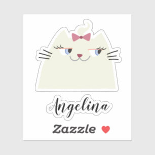Moeie Witte Kat Sticker Aangepaste Naam Meisjes