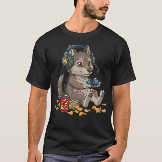 Moeie Wolf Videospelers Controller Pc Console T-shirt (Voorkant)