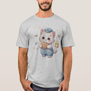 Moeie Zeiler Kitten Snack Aanval Meow - Kawaii Kok T-shirt