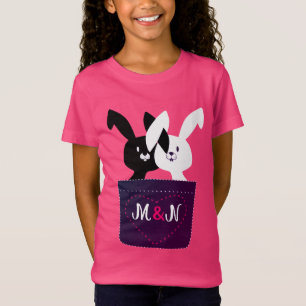 Moeie zwarte en witte konijnen met monogram cartoo t-shirt