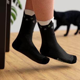 Moeie Zwarte Kat Groene Ogen Persoonlijke Sokken