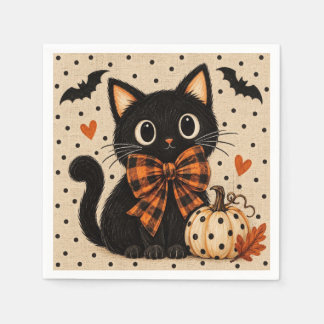 Moeie Zwarte Kat Pompoen Halloween Feest Servetten