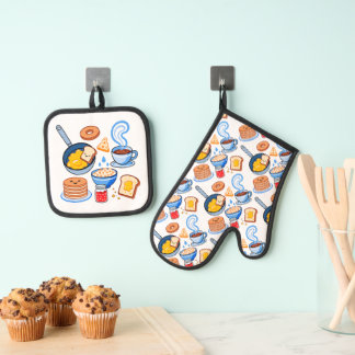 Moeilijk Ontbijtpatroon – Kawaii Eten Naadloos Ovenwant & Pannenlap Set