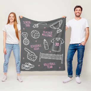 Moeilijk Volleyball Doodle Patroon Aangepaste Teks Fleece Deken